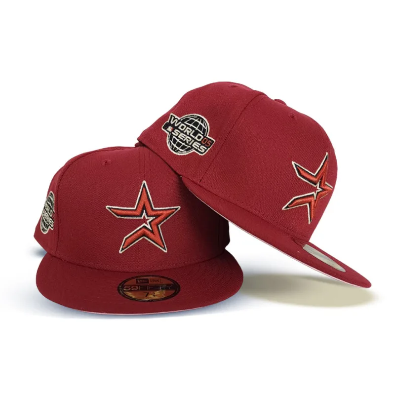 New Era Houston Astros fitted hat red, pink colorway - 2005 World Series Fitted: New Era Drops Astros Brick Red Pink Bottom 59FIFTY