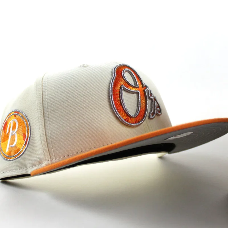 New Era Baltimore Orioles fitted hat Chrome White Orange Gray Under Brim colorway - New Era Drops Clean Orioles Fitted with Chrome White Orange Colorway