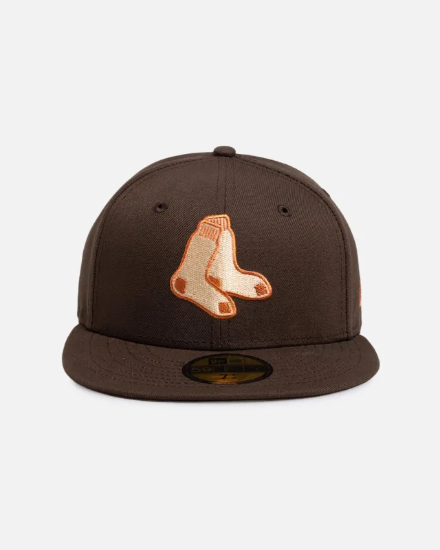 New Era Boston Red Sox fitted hat red, brown, walnut colorway - New Era Drops Rich Red Sox Fitted in Premium Walnut Colorway