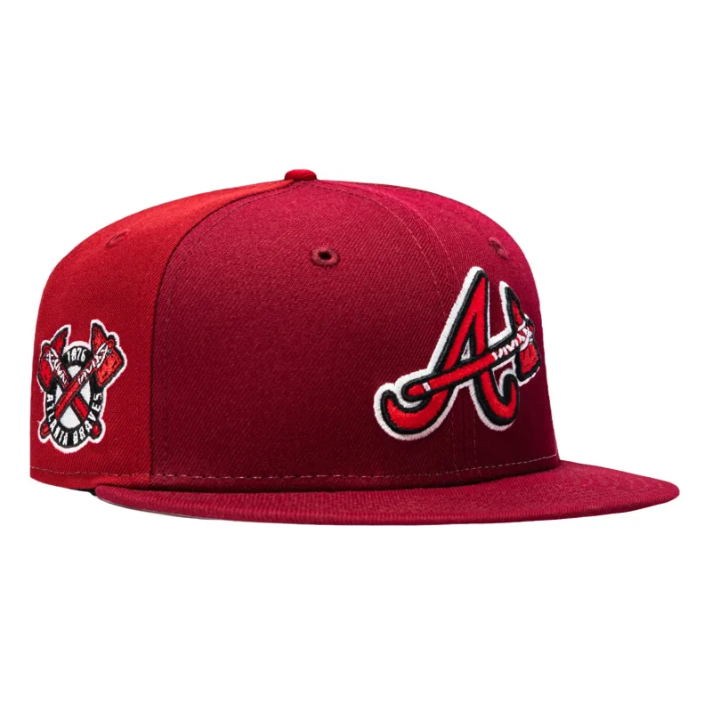 New Era Atlanta Braves fitted hat Cardinal, Red colorway - New Era’s Sugar & Spice Braves Fitted Features Vintage 1876 Logo Patch