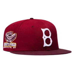 Ebbets Field Flannels Los Angeles Dodgers fitted hat Cardinal, Maroon colorway - New Era Brooklyn Dodgers Fitted Drops in Cardinal and Maroon with Ebbets Field Patch
