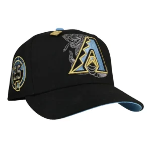 New Era Arizona Diamondbacks fitted hat black, blue, yellow colorway - 25th Anniversary Fitted: New Era Celebrates Diamondbacks’ Quarter Century with Metallic 59FIFTY