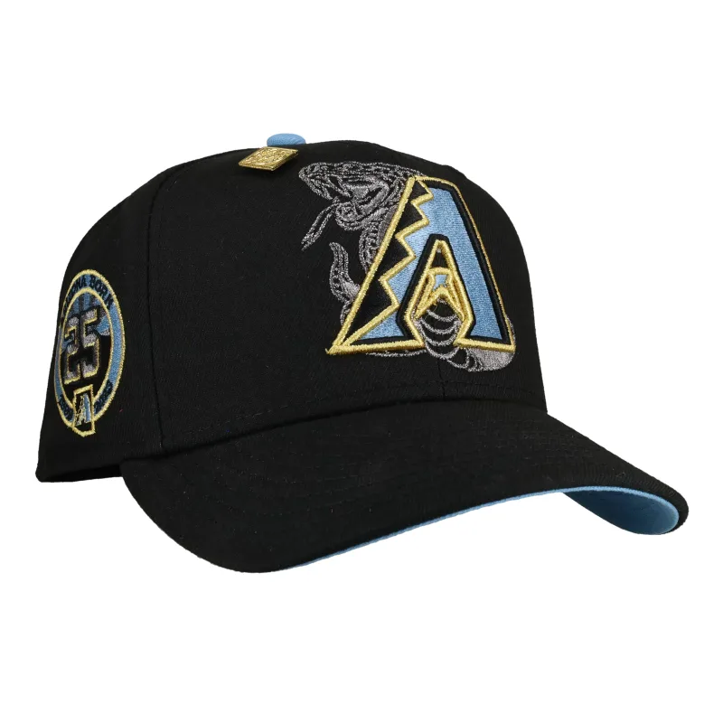 New Era Arizona Diamondbacks fitted hat black, blue, yellow colorway - 25th Anniversary Fitted: New Era Celebrates Diamondbacks’ Quarter Century with Metallic 59FIFTY