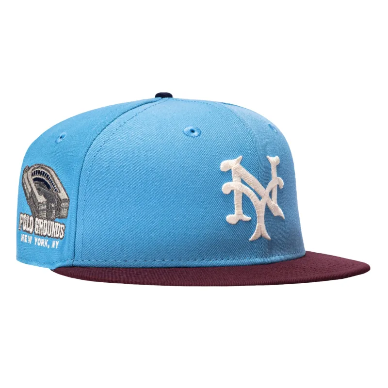 New Era New York Giants fitted hat Light Blue, Maroon colorway - New Era Giants Fitted Features Polo Grounds Patch in Pink UV Colorway