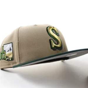 New Era Seattle Mariners fitted hat Camel Dark Green Gray Under Brim colorway - Mariners Legends Fitted: New Era’s 30th Anniversary Tribute Celebrates Cameron & Griffey