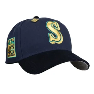 New Era Seattle Mariners fitted hat grey, blue colorway - Mariners 40th Anniversary Fitted: New Era’s Two-Tone Blue Corduroy Tribute