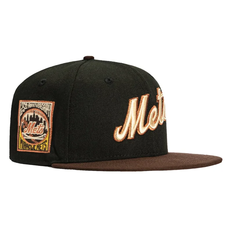New Era New York Mets fitted hat Black, Brown, Metallic Copper colorway - Championship Legacy Fitted: New Era’s Mets 25th Anniversary Script Hat Honors Franchise Excellence