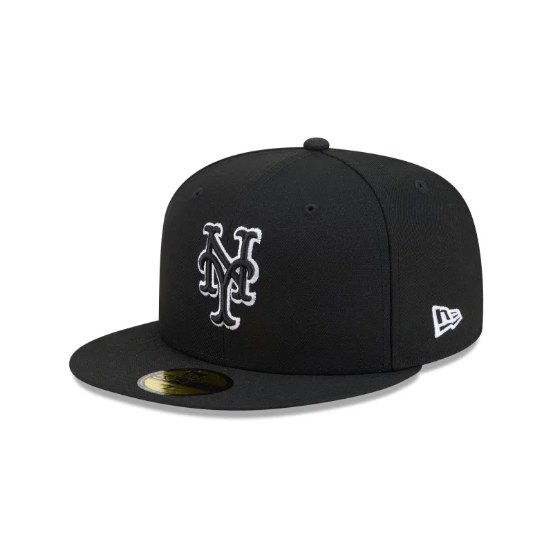 New Era New York Mets fitted hat black, white colorway - New Era Drops Clean Mets Fitted in Classic Black and White
