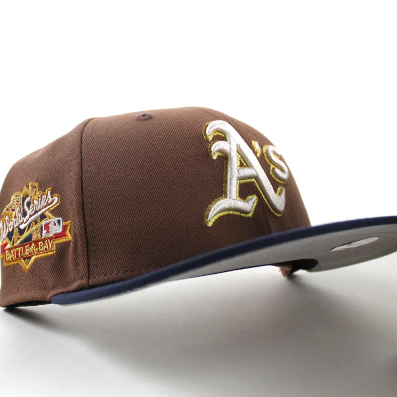 New Era Oakland Athletics fitted hat Tiramisu Navy Gray Under Brim colorway - Battle of the Bay Fitted: New Era’s 1989 World Series A’s Championship Tribute
