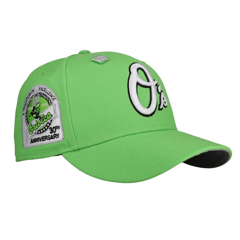 New Era Baltimore Orioles fitted hat grey, green colorway - Iron Man’s Legacy Fitted: New Era Honors Cal Ripken Jr.’s 30th Anniversary with Lime Green 59FIFTY