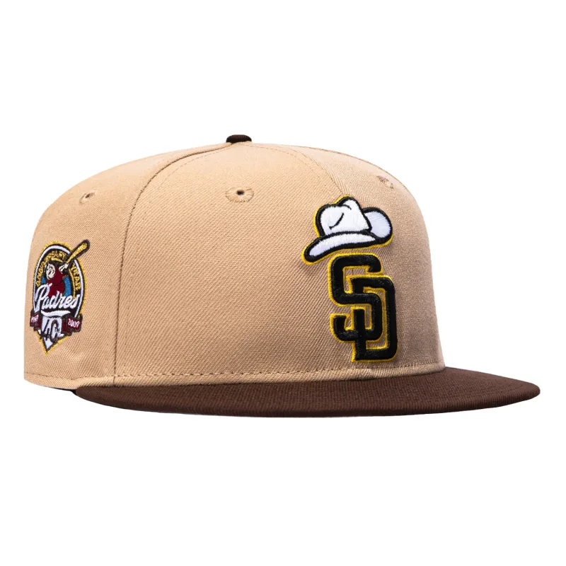 New Era San Diego Padres fitted hat Khaki, Brown colorway - Padres Anniversary Fitted: New Era’s 40th Anniversary Cowboy Hat Celebrates San Diego Baseball Legacy