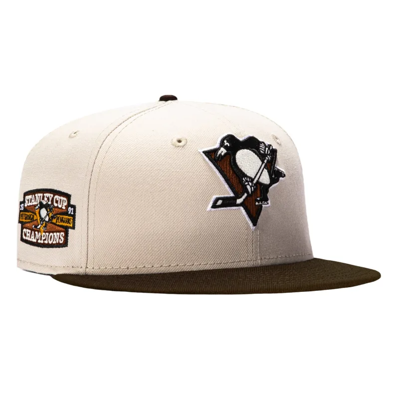 New Era Pittsburgh Penguins fitted hat Stone, Brown colorway - 1991 Stanley Cup Champions Fitted: New Era’s Wood Grain Penguins Tribute Celebrates Historic First Title