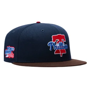 New Era Philadelphia Phillies fitted hat Navy, Brown colorway - Wheeze Kids Fitted: New Era Drops 1983 World Series Phillies Tribute in Navy and Brown