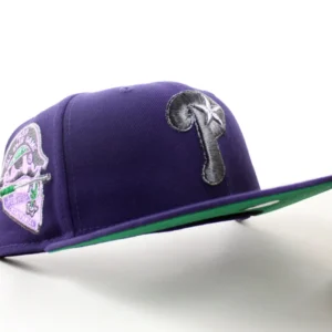 New Era Philadelphia Phillies fitted hat Purple Green Under Brim colorway - 1959 All Star Fitted: New Era Drops Phillies Tribute to Baseball’s Most Unique Season