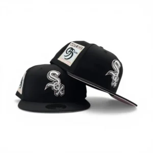 New Era Chicago White Sox fitted hat black, white, pink colorway - White Sox Drop Fresh Fitted with Pink Bottom and Anniversary Patch