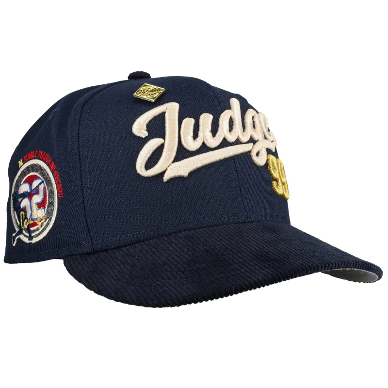 New Era New York Yankees fitted hat navy, grey, blue colorway - New Era Yankees Judge Script Fitted Features Premium Corduroy Brim