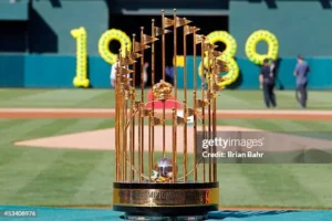 Oakland Athletics celebrating their 1989 World Series sweep victory over San Francisco Giants