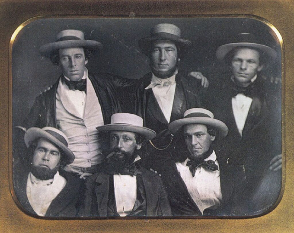 The New York Knickerbockers baseball club, circa 1847, in early uniforms