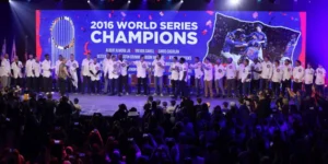 Chicago Cubs 150th anniversary celebration at Wrigley Field with fans and team history displays