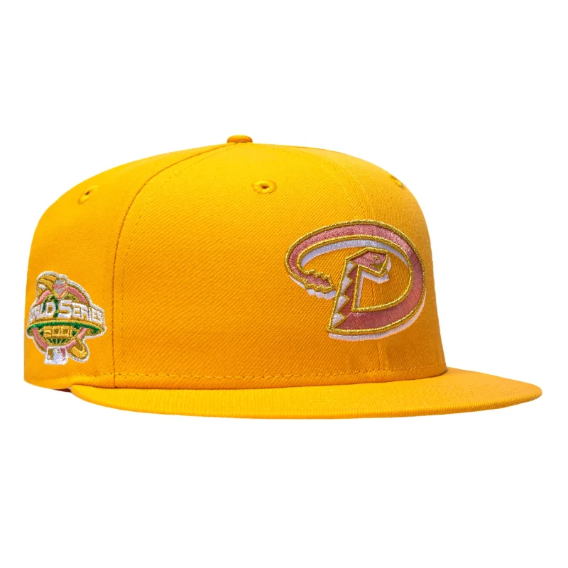 New Era Arizona Diamondbacks fitted hat Gold colorway - New Era 59Fifty Pink Lemonade Arizona Diamondbacks 2001 World Series Patch D Pink UV Hat – Gold