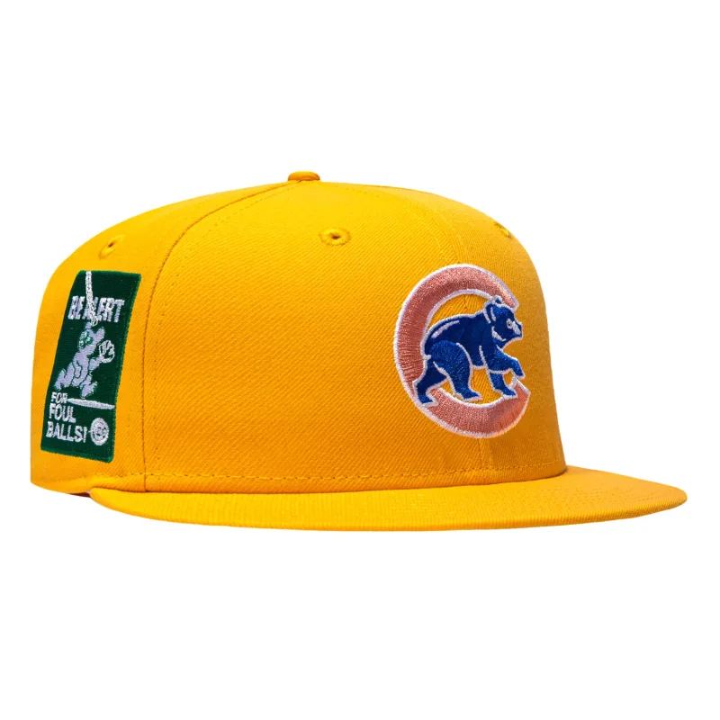 New Era Chicago Cubs fitted hat Gold colorway - New Era 59Fifty Pink Lemonade Chicago Cubs Be Alert For Foul Balls Patch Pink UV Hat – Gold