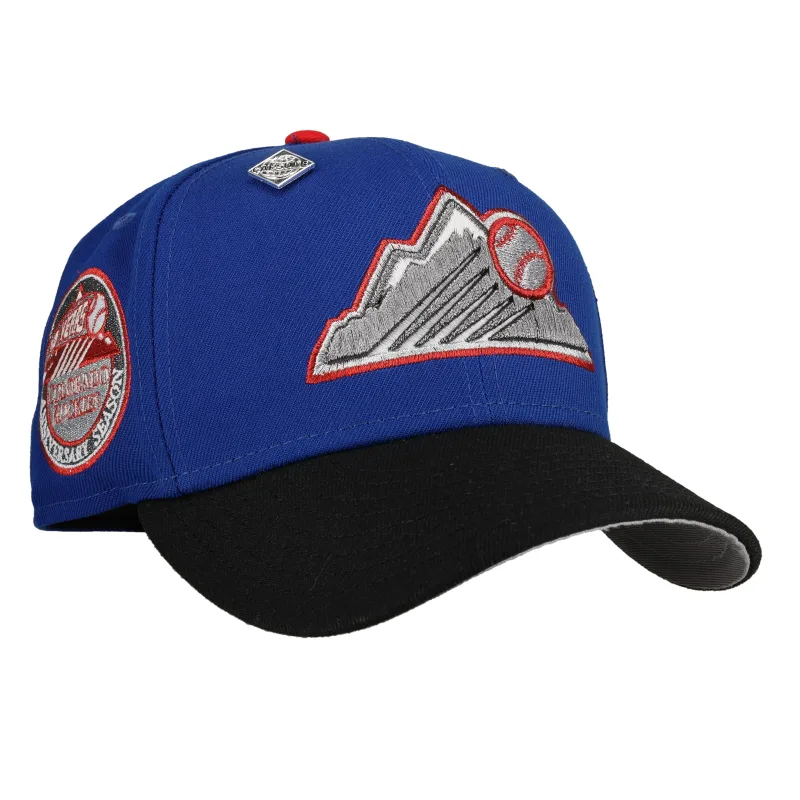 New Era Colorado Rockies fitted hat black, grey, blue colorway - Colorado Rockies 10th Anniversary Blue/Black Metallic 59Fifty Fitted Hat