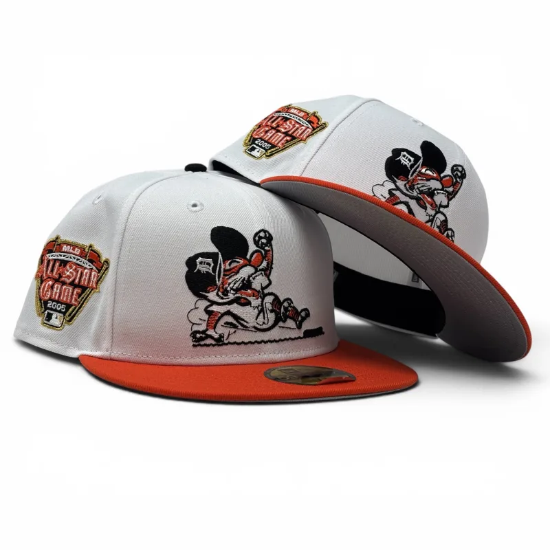 New Era Detroit Tigers fitted hat white, orange colorway - Detroit Tigers 2005 All Star Game Sliding Kitty New Era Fitted Hat-White Orange