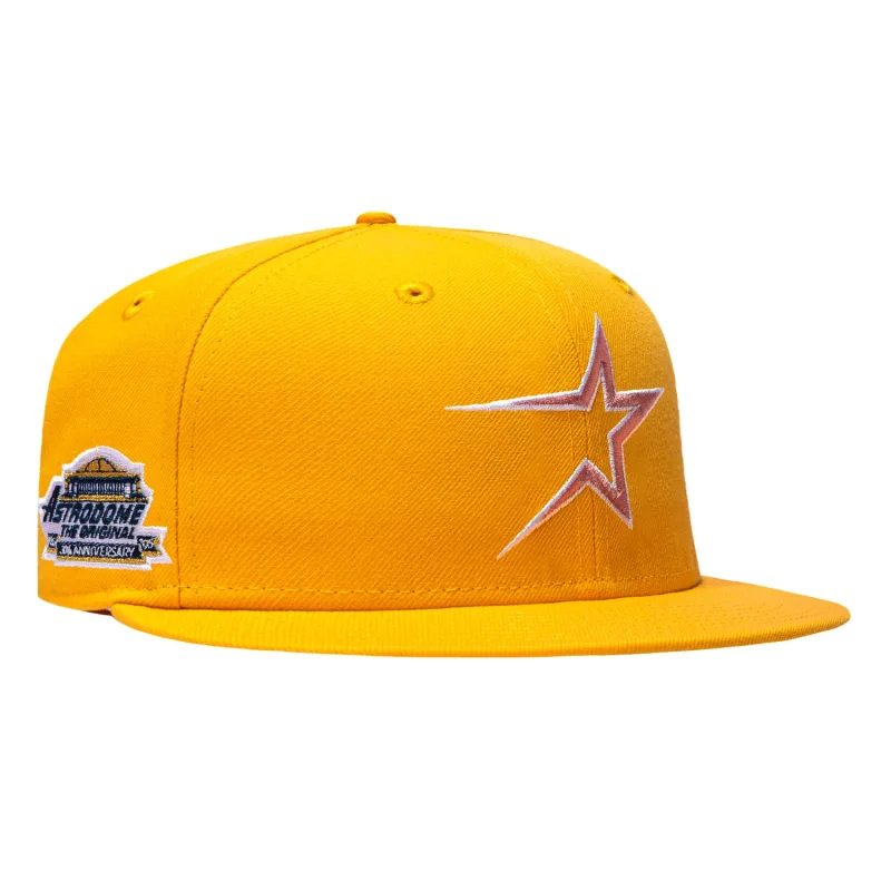 New Era Houston Astros fitted hat Gold colorway - New Era 59Fifty Pink Lemonade Houston Astros Astrodome Patch Pink UV Hat – Gold