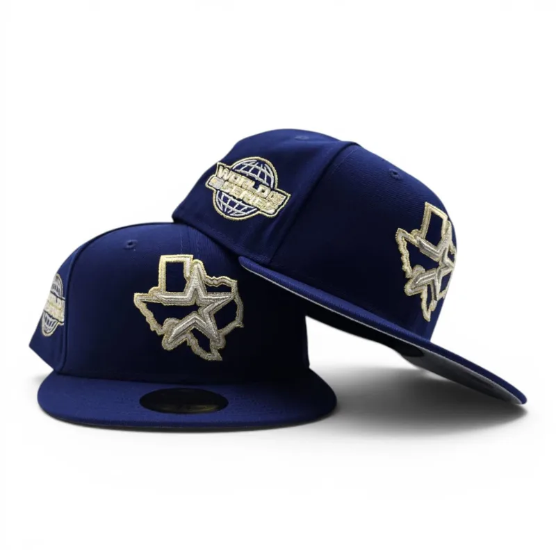 New Era Houston Astros fitted hat gray, blue, royal colorway - Royal Blue Houston Astros Gray Bottom 2005 World Series Side Patch New Era 59Fifty Fitted