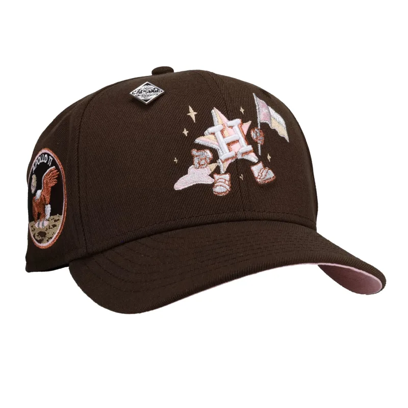 New Era Houston Astros fitted hat pink, brown colorway - Houston Astros Apollo 11 Brown Cartoon 59Fifty Fitted Hat