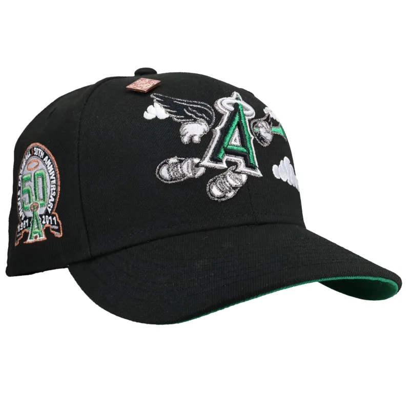 New Era Los Angeles Angels fitted hat black, green colorway - Anaheim Angels 50th Anniversary Black/Green Cartoon 59Fifty Fitted Hat