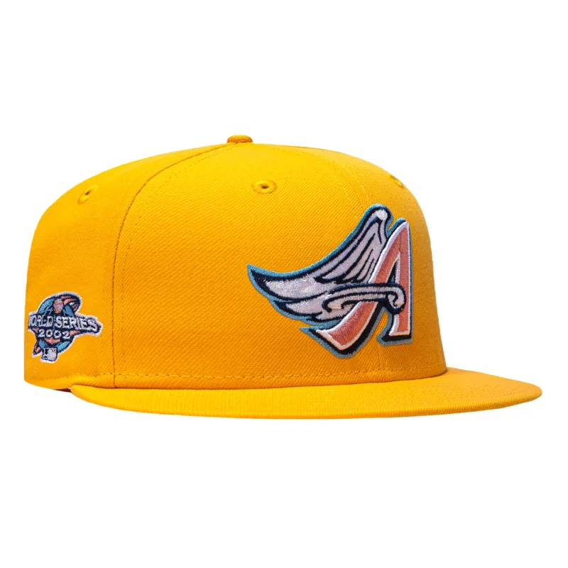 New Era Los Angeles Angels fitted hat Gold colorway - New Era 59Fifty Pink Lemonade Los Angeles Angels 2002 World Series Patch Pink UV Hat – Gold