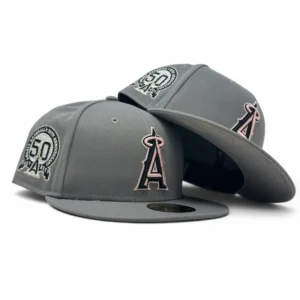 New Era Los Angeles Angels fitted hat gray, pink colorway - Los Angeles Angels 50th Anniversary New Era Fitted Hat-Gray Pink