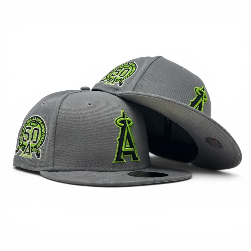 New Era Los Angeles Angels fitted hat gray colorway - Los Angeles Angels 50th Anniversary Fitted Hat-Gray Lime