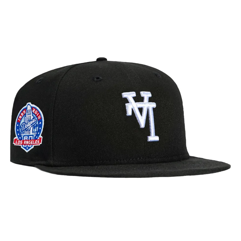 New Era Los Angeles Dodgers fitted hat Black, White colorway - New Era 59Fifty Los Angeles Dodgers 60th Anniversary Patch Upside Down Hat – Black, White