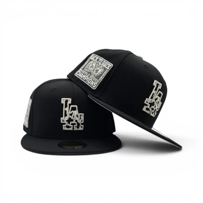 New Era Los Angeles Dodgers fitted hat black, gray colorway - Black Los Angeles Dodgers Cow Print Logo Gray Bottom 2024/2025 Back To Back World Series Champions Side Patch New Era 59Fifty Fitted