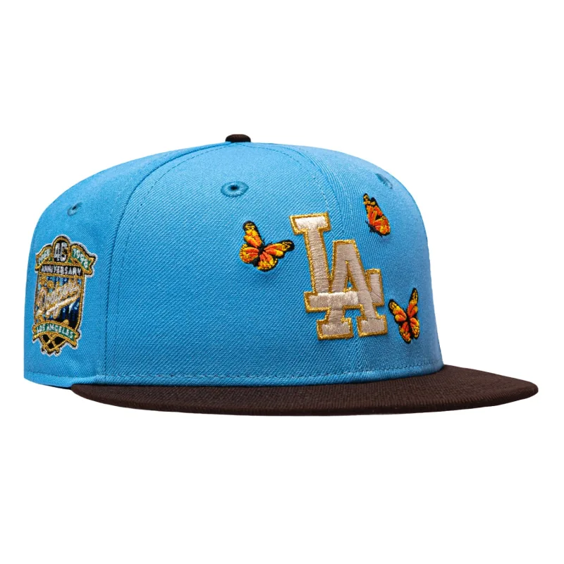 New Era Los Angeles Dodgers fitted hat Light Blue, Brown colorway - New Era 59Fifty Los Angeles Dodgers 40th Anniversary Patch Monarch Hat – Light Blue, Brown