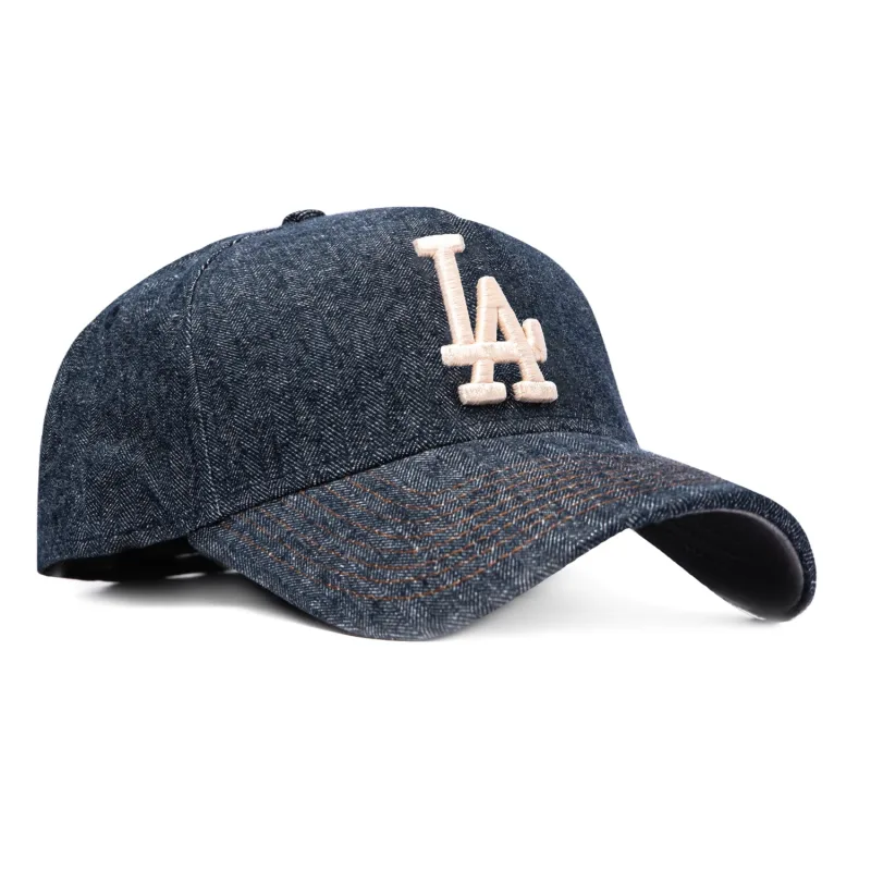 New Era Los Angeles Dodgers fitted hat Navy Denim colorway - New Era 59Forty A-Frame Los Angeles Dodgers Hat – Navy Denim