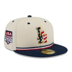 New Era Los Angeles Dodgers fitted hat White, Royal colorway - New Era 59Fifty 2026 MLB 4th of July Los Angeles Dodgers 250th Anniversary Patch Hat – White, Royal