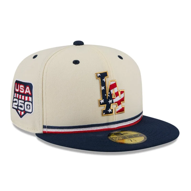 New Era Los Angeles Dodgers fitted hat White, Royal colorway - New Era 59Fifty 2026 MLB 4th of July Los Angeles Dodgers 250th Anniversary Patch Hat – White, Royal