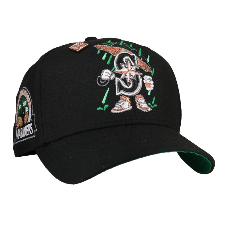 New Era Seattle Mariners fitted hat black, green colorway - 30th Anniversary Fitted: New Era Drops Seattle Mariners Raindrop Cartoon 59Fifty