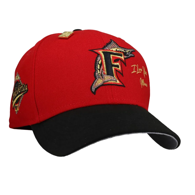 New Era Miami Marlins fitted hat grey, red colorway - Florida Marlins 1997 World Series Red I Love Miami Metallic 59Fifty Fitted Hat