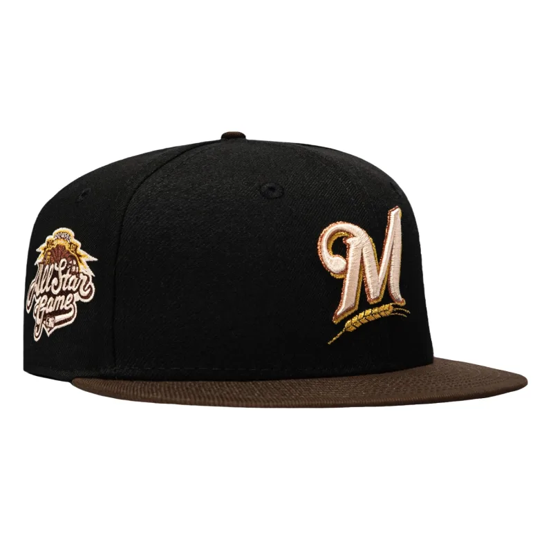 New Era Milwaukee Brewers fitted hat Black, Brown colorway - New Era 59Fifty Milwaukee Brewers 2002 All Star Game Patch Hat – Black, Brown