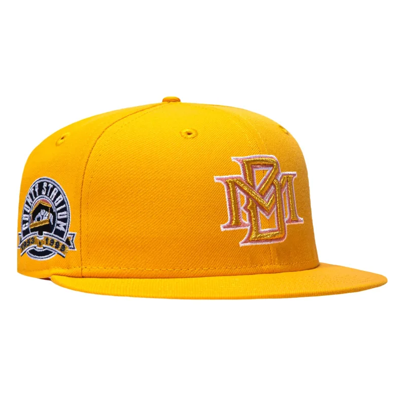 New Era Milwaukee Brewers fitted hat Gold colorway - New Era 59Fifty Pink Lemonade Milwaukee Brewers County Stadium Patch Pink UV Hat – Gold