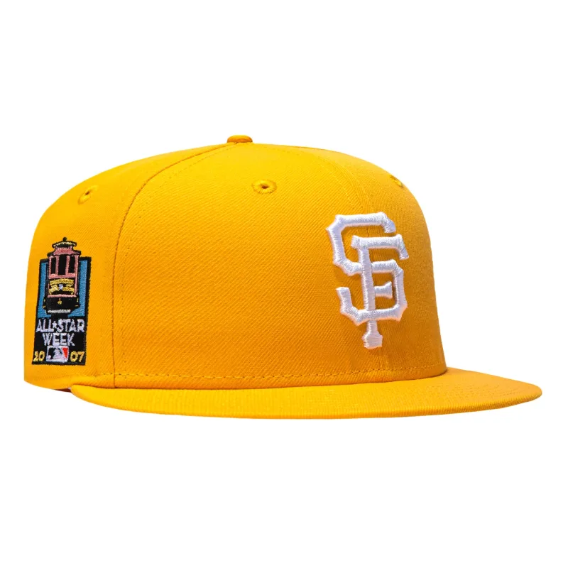 New Era New York Giants fitted hat Gold colorway - New Era 59Fifty Pink Lemonade San Francisco Giants 2007 All Star Week Patch Pink UV Hat – Gold