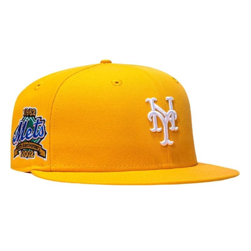 New Era New York Mets fitted hat Gold colorway - New Era 59Fifty Pink Lemonade New York Mets Final Season Patch Pink UV Hat – Gold