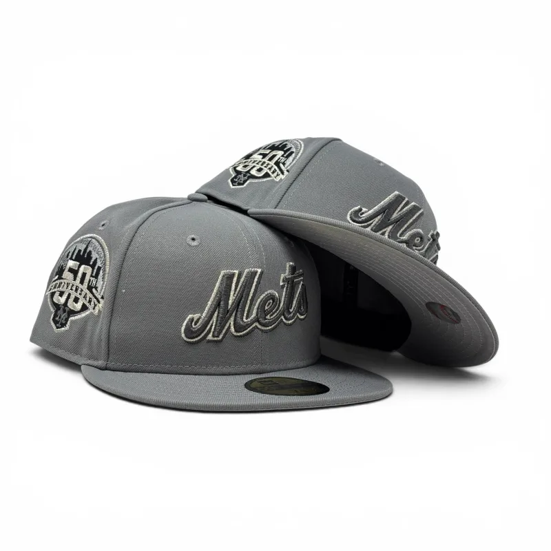 New Era New York Mets fitted hat gray colorway - New York Mets 50th Anniversary 59Fifty New Era Fitted Hat-Gray