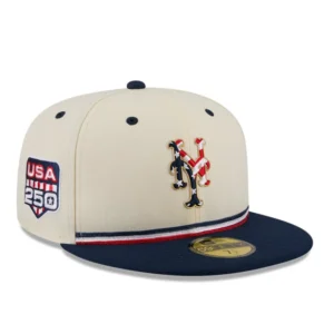 New Era New York Mets fitted hat White, Royal colorway - New Era 59Fifty 2026 MLB 4th of July New York Mets 250th Anniversary Patch Hat – White, Royal
