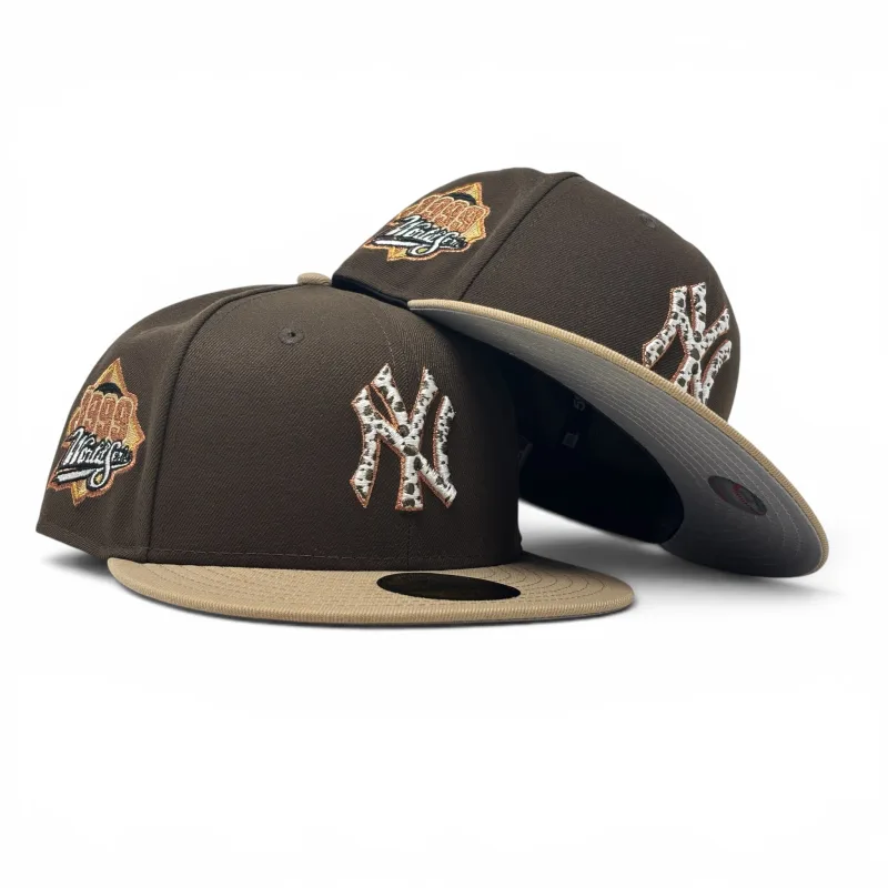 New Era New York Yankees fitted hat brown colorway - New York Yankees 1999 World Series “Cow Print” Fitted Hat -Brown