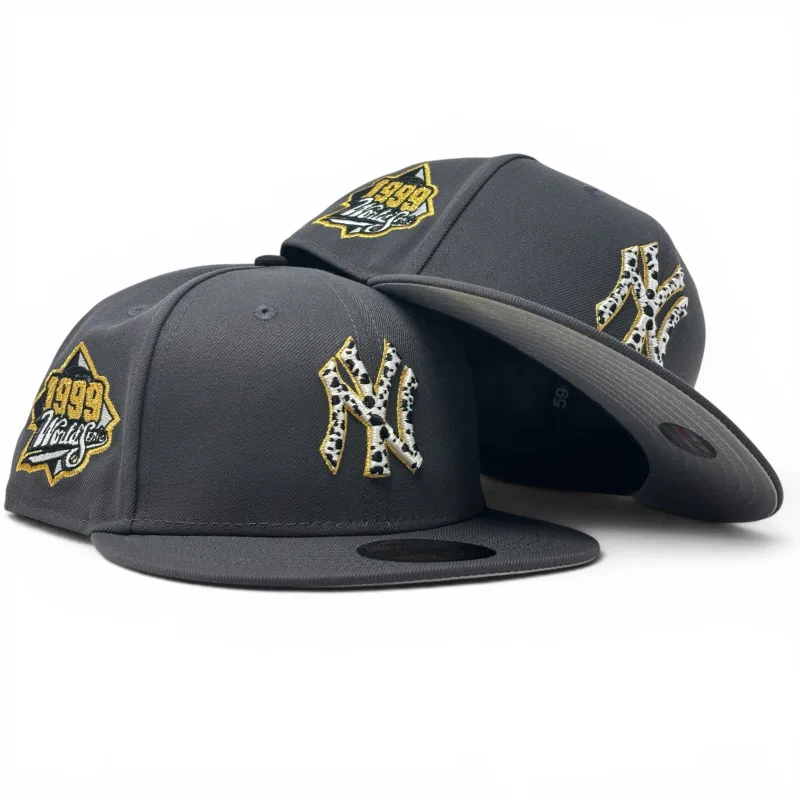 New Era New York Yankees fitted hat gray colorway - New York Yankees 1999 World Series “Cow Print” Fitted Hat -Dark Gray